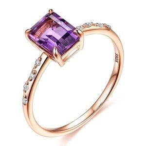 14k 925 Natural Amethyst Diamond Moissanite Ring